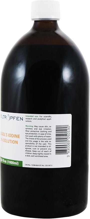 2% Lugols Iodine Solution | 33.8 Fl Oz - 1000 ml | Made with 2 Percent Iodine and 4% Potassium Iodide | Glass Bottle | Lugol's Solution | Heiltropfen®