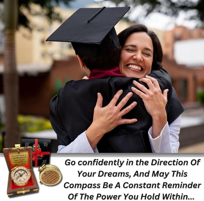 The Dream Chaser Compass in Wooden Box - 2025 Graduation Gifts for Him, College, High School, Birthday Gift Idea for Son, Boys, Daughter - Greeting Card Included, Inspirational, Motivational Present