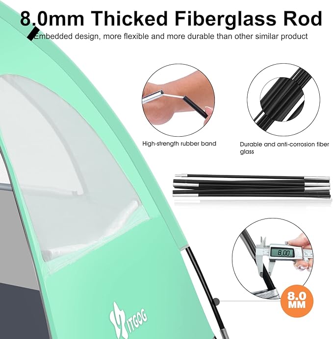 Beach Tent Sun Shelter for 3-4Person, Lightweight Beach Tent with UV Protection, 3 Mesh Roll Up Windows & 8.0mm Fiberglass, Easy Assemble