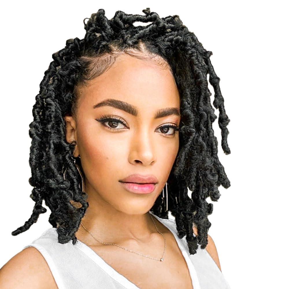 Niseyo 10 Inch Soft Butterfly Locs Crochet Hair 6 Packs Handmade Pre Looped Distressed Faux Braids (1B)