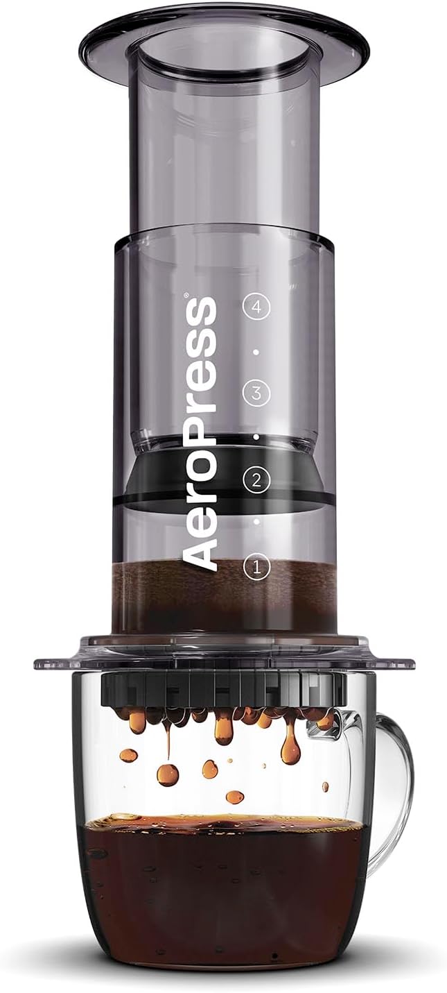 AeroPress Clear Black Coffee Press – 3 In 1 Brew Method Combines French Press, Espresso, Full Bodied Coffee Without Grit or Bitterness, Small Portable Coffee Maker for Camping & Travel, Black