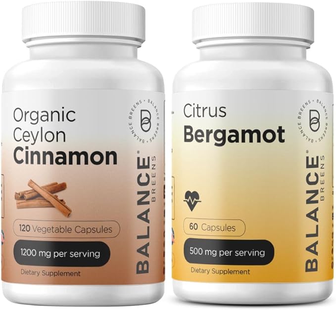 Balance Breens Organic Ceylon Cinnamon 1200mg + Citrus Bergamot 500mg Supplement Combo