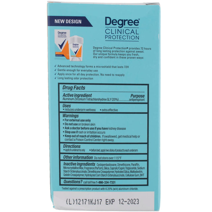 Degree Clinial Protection Deodorant Stick, Summer Strength, 1.7 oz