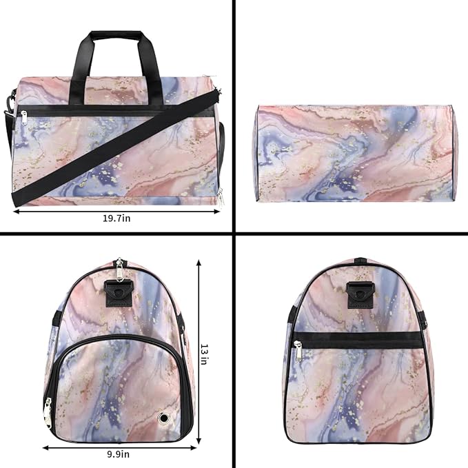 Gold Glitter Marle Dry Wet Depart Duffle Overnight Bag with Shoes Compartment & Wet Pockets, Water Resistant Weekender Travel Gym Pouch For Swim Gymnastics Ballet Sleepovers