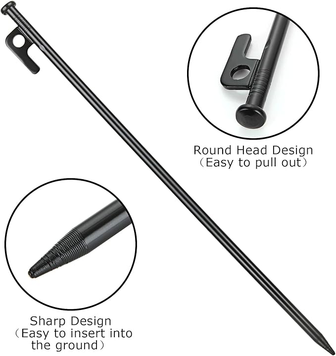 12PCS Tent Stakes Heavy Duty, 16Inch Metal Camping Stakes Tent Pegs for Outdoors Mountain-Climbing Camping Hiking