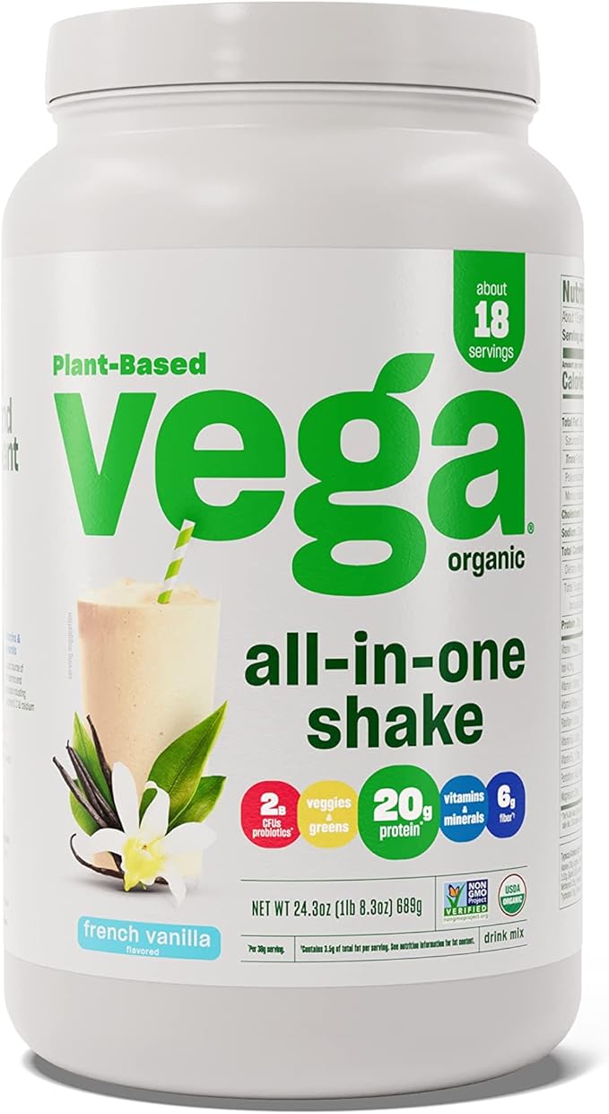Vega Organic All-in-One Vegan Protein Powder, French Vanilla -Superfood Ingredients, Vitamins for Immunity Support, Keto Friendly, Pea Protein for Women & Men, 1.5 lbs (Pack of 1)