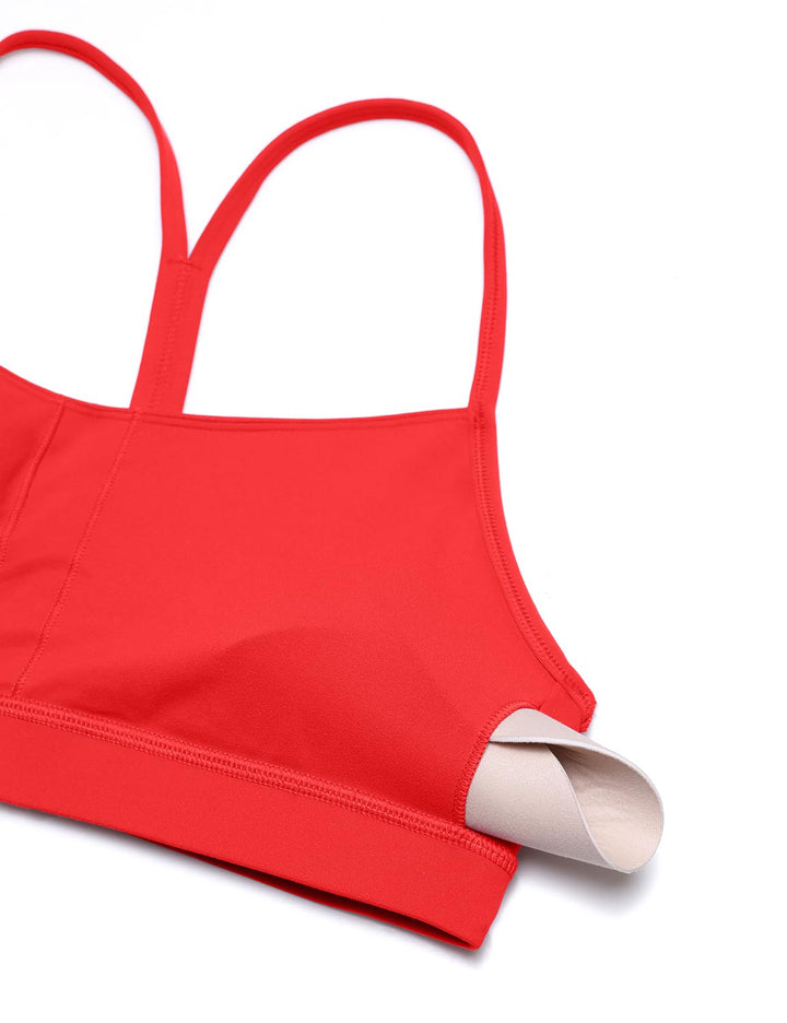 CRZ YOGA Butterluxe Womens Y Back Sports Bra - Padded Racerback Low impact Spaghetti Thin Strap Workout Yoga Bra Deep Red X-Small
