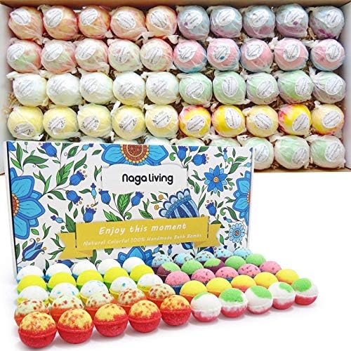 Bath Bombs Gift Set, 50 Handmade Bulk Bath Bombs for Kids, Women, Men, Wonderful Fizz Effect Bath Gift for Valentine's Day, Christmas & Any Anniversaries