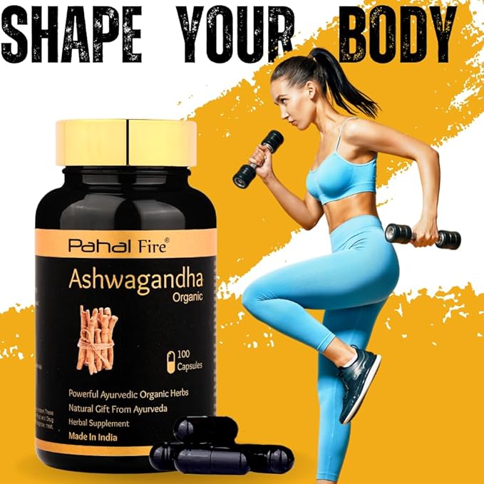 Ashwagandha Organic Herbal Supplement 500mg pr Serving 100 Capsule 50 Days Supply Stress Relief Energy Support Wild harvested in India with Lab Test Report GlutenFree
