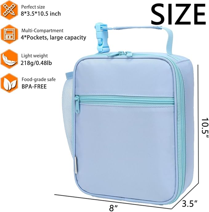 Lunch Box for Kids Boys Girls Men Women,Insulated Small Soft Cooler Lunch Bag Kit for School Work Picnic Travel - Reusable Portable lunchbox,Blue