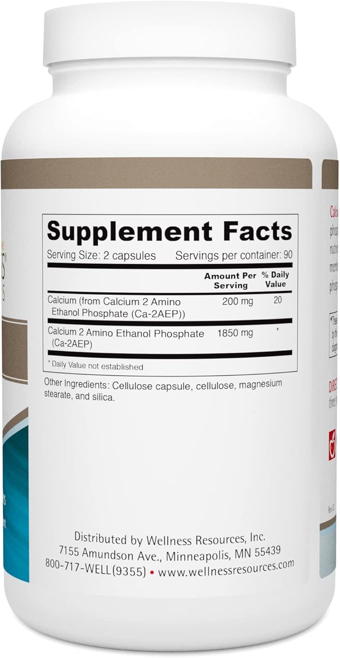 Calcium AEP for Nerves, Cell Membranes (925mg Ca-2-AEP Per Capsule, 180 Capsules)