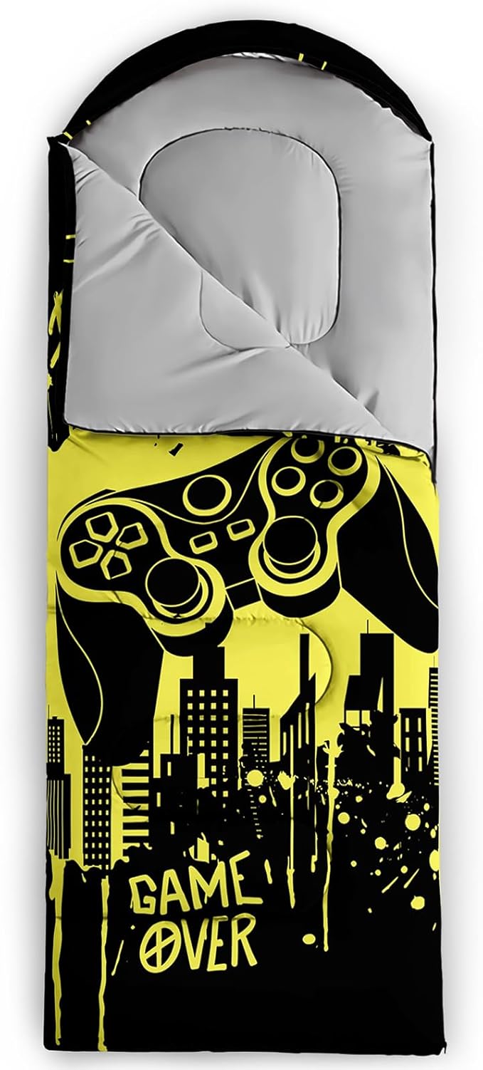 AILONEN Boys Sports Camping Sleeping Bags,Lightweight & Waterproof,3 Season Warm & Cool Weather,Black Player Basketball Sleeping Bags for Kids Adults,Travelling,Outdoors