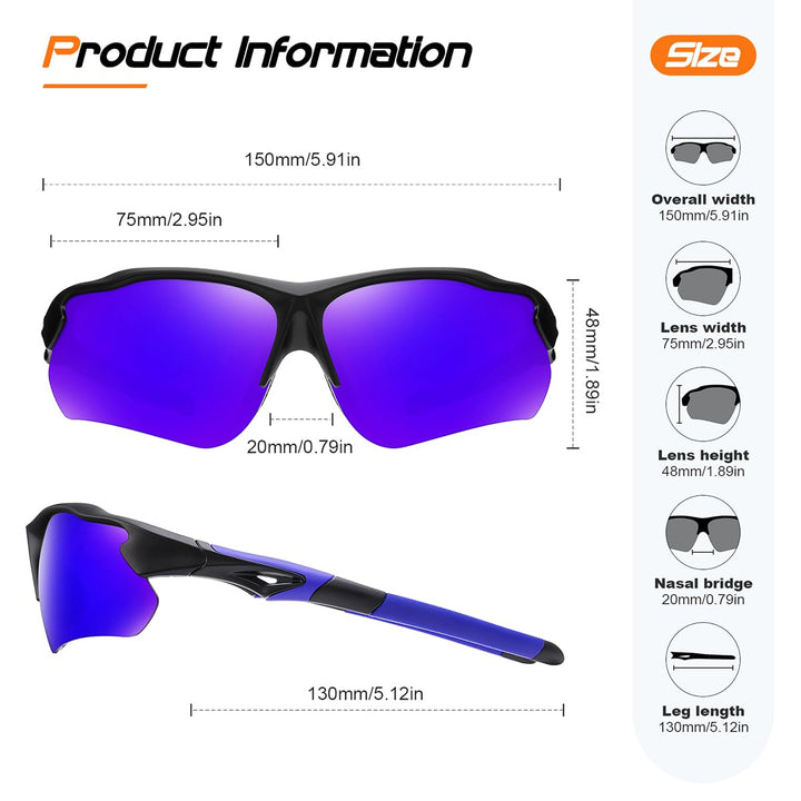 FAGUMA Polarized Sports Sunglasses for Men Women Fishing Cycling Running Golf Motorcycle TR90 Frame UV400