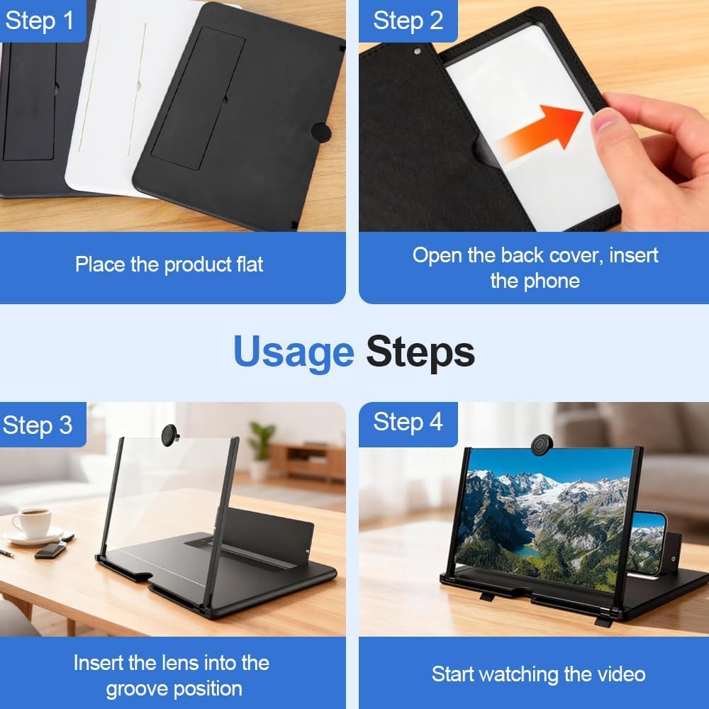 Screen Magnifier Version, 2026 New 3D HD Screen Magnifier for All Smartphones,Amplifier Desktop Magnifying for Seniors Reading,Gift for Mom Dad Family (White, 12 inch)