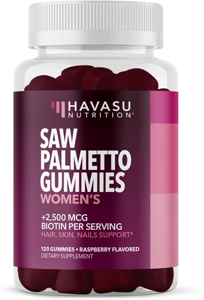 Saw Palmetto for Women with 2500mcg Biotin - DHT Blocker and Hair, Skin, Nail Health Gummies - 120 Count - Supports Stronger and Fuller Looking Locks and Radiant Skin - Vegan, Non-GMO, 2 Month Supply