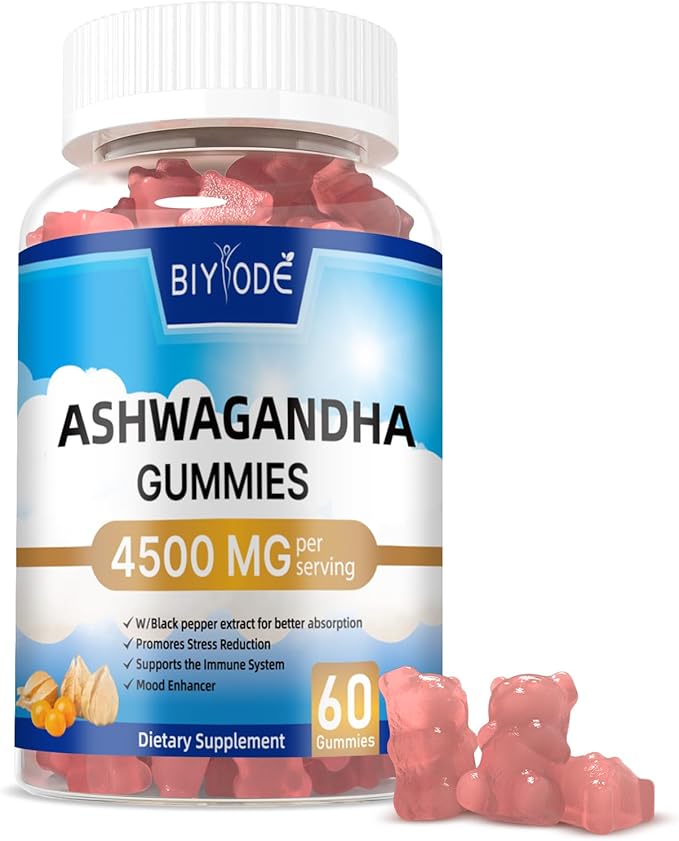 Ashwagandha Gummies for Women & Men： Ashwagandha Herbal Supplement for Stress Relief Immune Support and Calm Mood Vegan Gluten-Free Non-GMO 60 Gummies