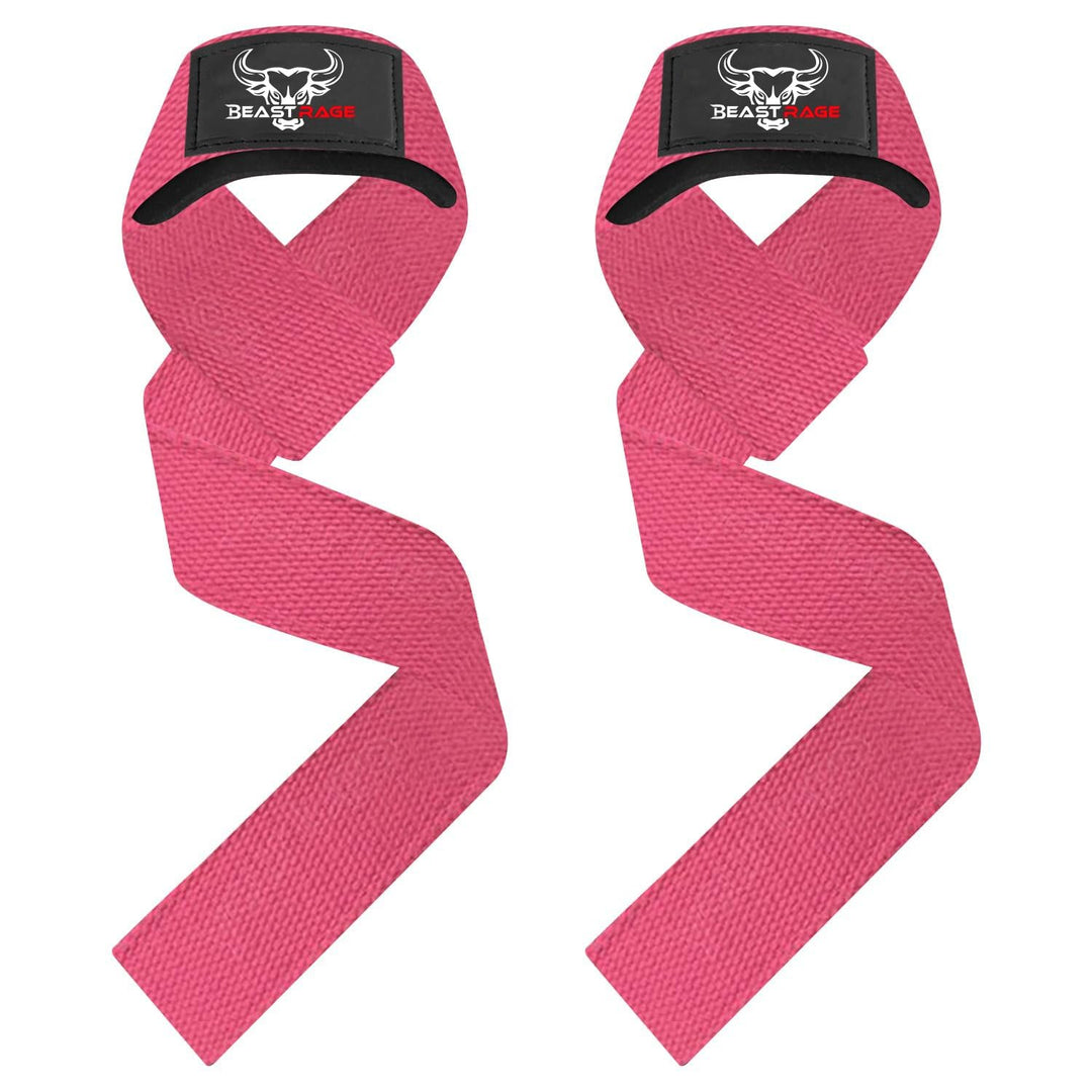 BEAST RAGE Lifting Wrist Straps for Weightlifting, Weight Lifting Straps Gym Power Workouts Lifting Straps Padded Cotton Men Women Supportive Lift Deadlift Straps Hard Pull Exercise Straps (Pink)
