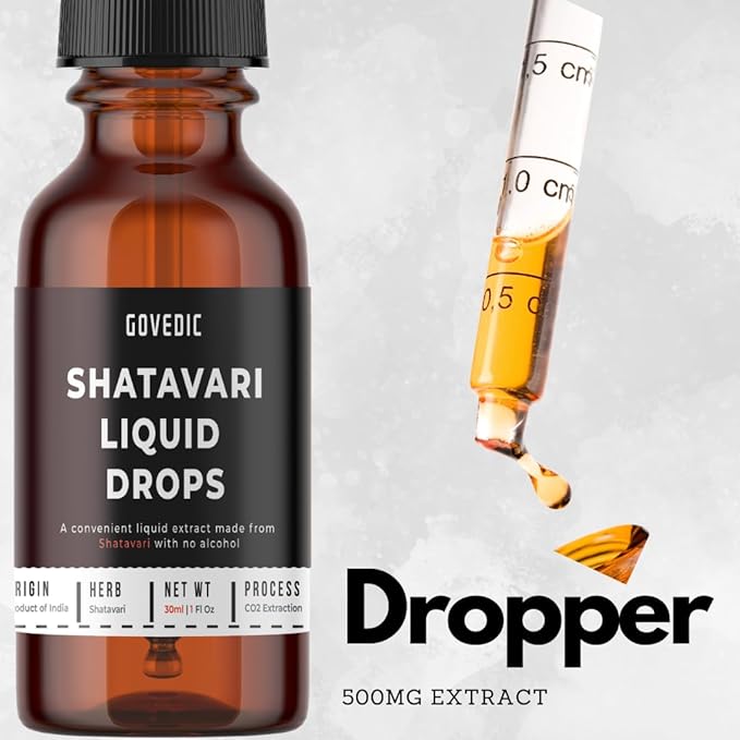 Shatavari Liquid Drops 1 Fl Oz 30ml | 60 Servings of 500mg Organic Root Tincture Extract Supplement | Hormonal Balance Women's Health Reproductive Health Fast Absorption Formula