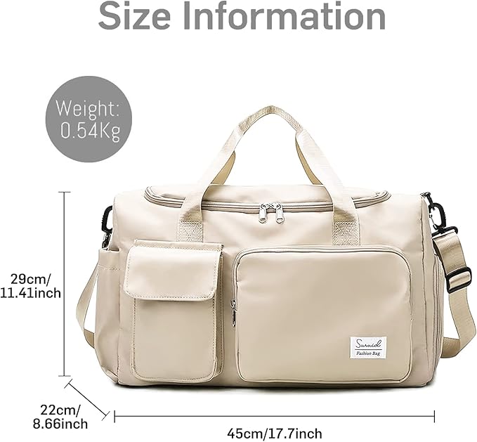 Sports Gym Bag with Shoes Compartment Travel Duffel Bag with Dry Wet Separated Pocket for Men and Women, Overnight Bag Weekender Bag Training Handbag Yoga Bag - Off White