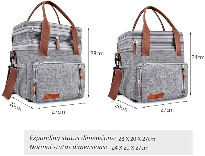 MIYCOO Lunch Bag for Women Men Double Deck Lunch Box - Leakproof Insulated Soft Large Adult Lunch Cooler Bag for Work, (Grey,15L)