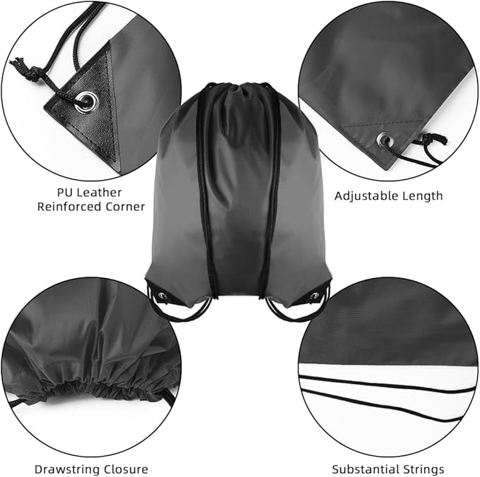 GoodtoU Drawstring Bags, Drawstring Nylon Backpack Draw String Bags Pack Bulk Cinch Sack for Sport, Traveling, Team (60Pcs, Grey)