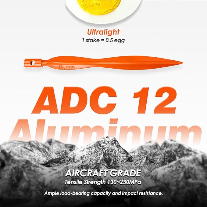 8 Pack Heavy Duty Tent Stakes, 7" Wave-Shaped Ultralight Tri-Beam Stakes with Storage Bag & 1 Stopper T Pull Hook