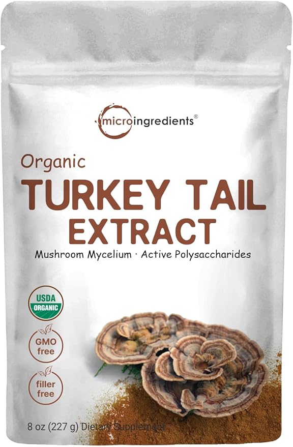 Micro Ingredients Organic Turkey Tail Mushroom Powder (50:1 Extract), 8 Ounce | Freeze Dried with Active Polysaccharides, Supports Immune Response & Cellular Level, Pet Friendly