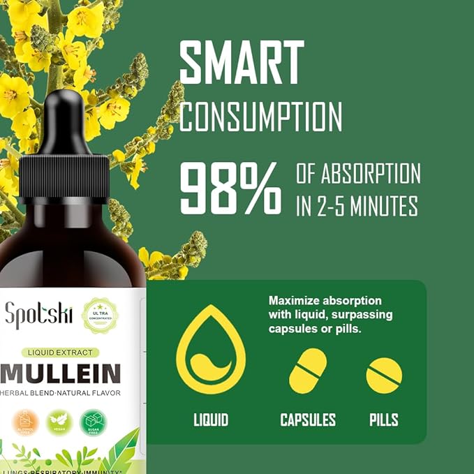 Mullein Drops for Lungs - Lung Detox for Respiratory System, Natural Sleep Aid & Immune Support, Tincture Drops Non-GMO, Vegetarian 1 Month Supply