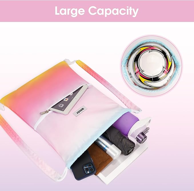 WANDF Drawstring Backpack Sports Gym Bag with Shoulder Pads Water Resistant String Bag Cinch Bag for Women Men (Rainbow)