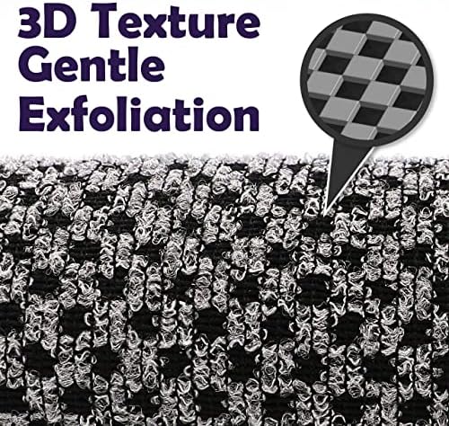 myHomeBody Extra Long Exfoliating Washcloth, Exfoliating Body Scrubber, Shower Towel, Long Bath Cloth, 3D Texture Obsidian and Raisin Dots, Set of 2 with Silicone Facial Brush