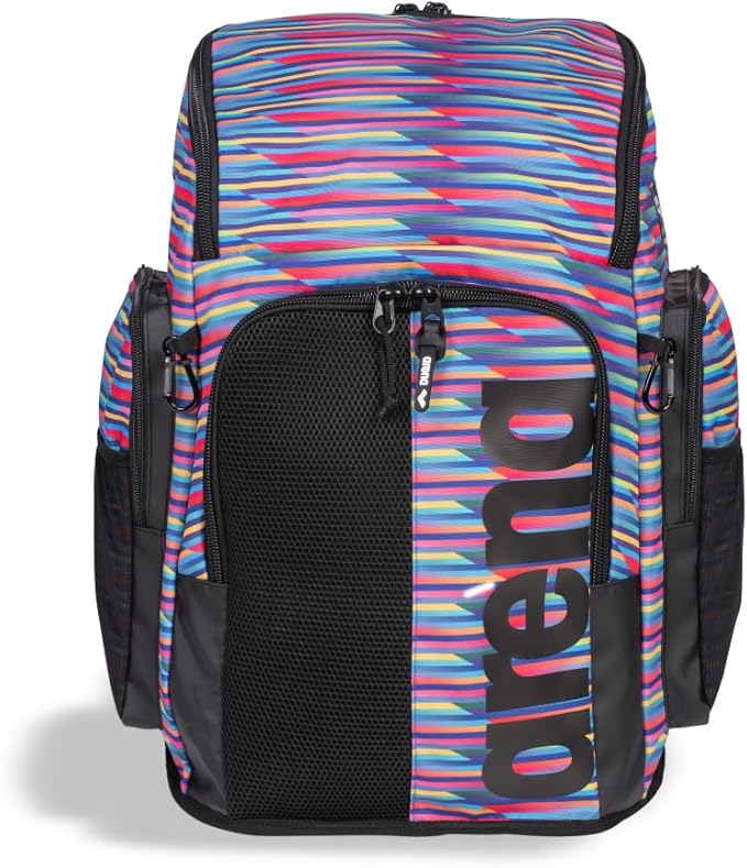 ARENA Spiky III Backpack 45 Swimming Athlete Sports Gym Rucksack Large Training Gear Equipment Swim Bag for Men and Women, 45 Liters, Racing Stripes