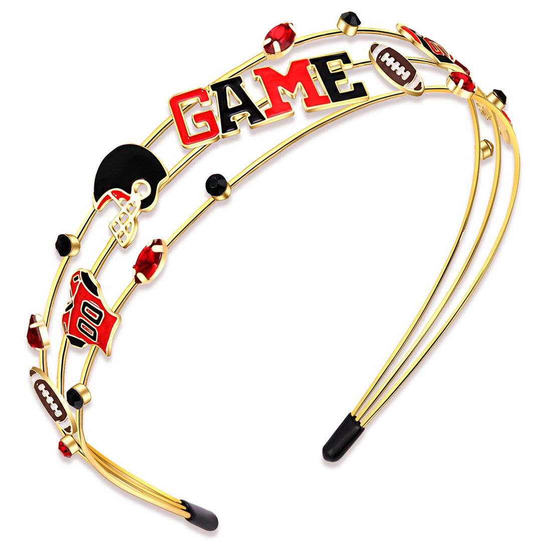 mokkia Football Headband for Women - Red Black Jeweled Rhinestone Sports Team Accessory, Holiday Gift (Game Day 1)