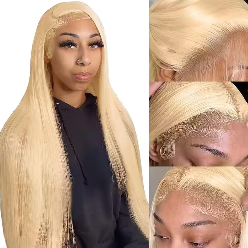 Azkiu 613 Lace Frontal Wig Human Hair Blonde Straight Wigs Human Hair Pre Plucked With Baby Hair Bleached Knot 13X4 Hd Lace Blon