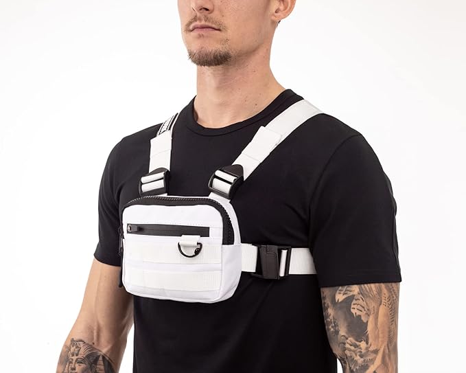 MVRK Water Resistant Chest Bag - Lightweight Tactical Chest Bag For Outdoor Training, Running Chest Pack For Men With Extra Storage (White)