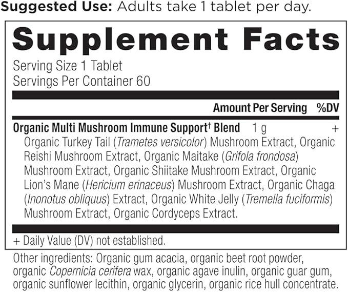 Ancient Nutrition Mushroom Supplement, Organic Multi Mushroom Immune Support Tablet, Supports Stress Response, Gluten Free, Paleo and Keto Friendly, 60 Count