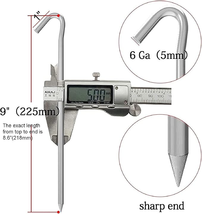 AAGUT 8 Pack Metal Camping Tent Stakes 9 Inch Yard Stakes for Inflatables Heavy Duty Tent Pegs Steel Hooked Ground Stakes for Outdoor Christmas Decorations, Garden Edging Tarp Stakes for Ground