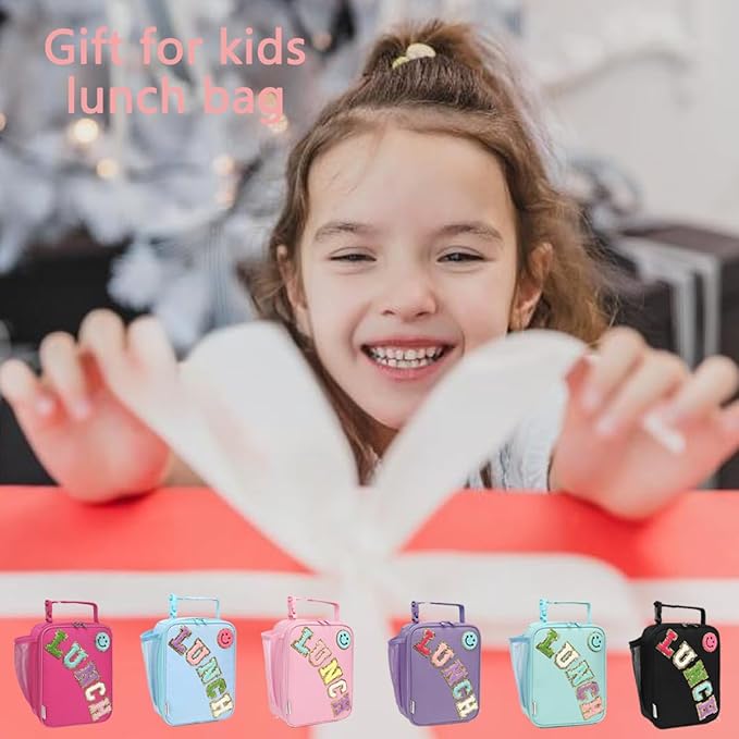 Insulated Lunch Bag for Women Girl Teen large Insulated Kid Lunch Bag,Large Reusable Cute Cooler Bag for School Work Picnic,Pink Alphabet