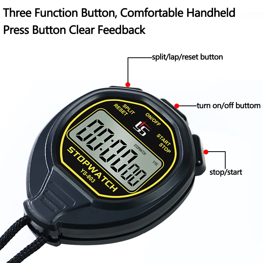 FCXJTU Digital Waterproof Stopwatch, No Bells, No Whistles, Simple Basic Operation, Silent, Clear Display, ON/Off, Large Display for Swimming Running Training Kids Coaches Referees Teachers (Black)