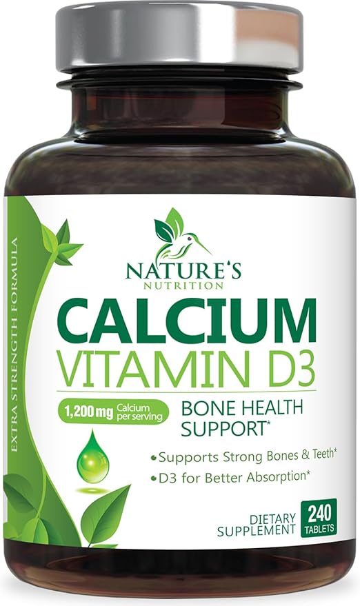 Calcium Supplement with Vitamin D - 1200 mg Calcium Carbonate with 1600 IU of D3 Vitamins - Supports Bone Strength, Teeth & Immune System - Natural & Easily Absorbable for Women & Men - 240 Tablets