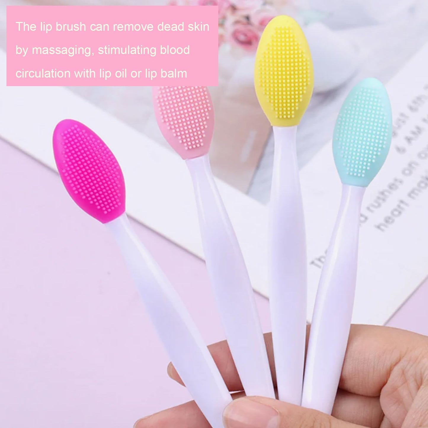 4 Pcs Silicone Lip Scrub Brush,Double-Sided Silicone Exfoliating Cleaner,Nose Blackhead Clean Scrubber Tool Soft Brush Cleaner for Men Women Dark and Chap Lips(4 Colors)