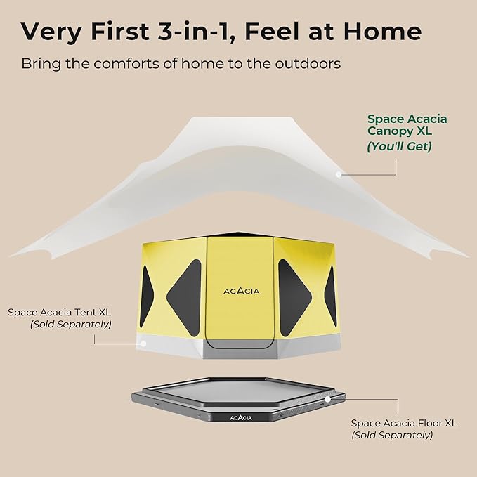 ACACIA Canopy XL for Space Acacia Camping System, PU2000 Waterproof Camping Tarp for 4 Season Camping, UPF50+ Sunproof Tent Tarp with 4 Telescoping Poles, Carry Bag, Almond