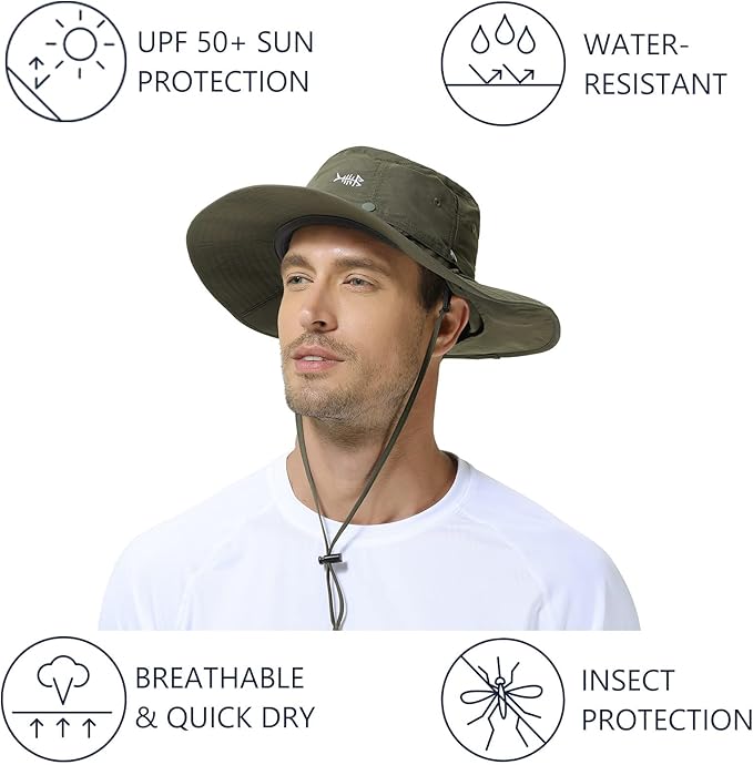 BASSDASH UPF 50+ Mosquito Sun Hat with Hidden Head Net and Neck Flap for Men Women Outdoor Fishing Hiking Camping FH16