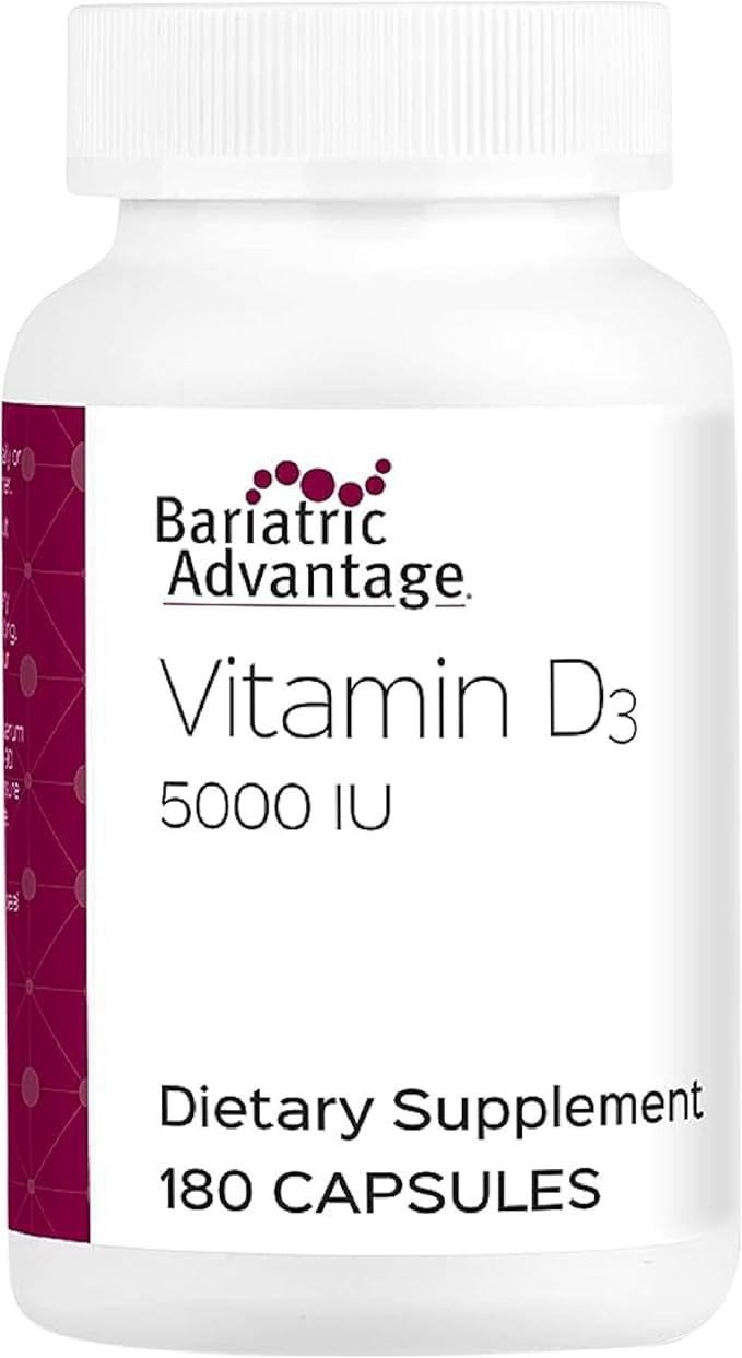 Bariatric Advantage Vitamin D3 5,000 IU - Bariatric Vitamin D Capsules - Water-Miscible - Bone Strength Support* - Easy Swallow Capsule - 180 Count