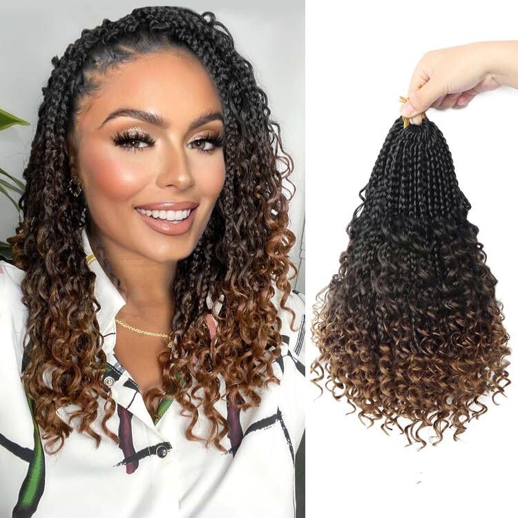 Goddess Box Braids Crochet Hair With Curly Ends 10 Inch Bohomian Box Braids Crochet Braids 8 Packs 3X Crochet Braids Synthetic Braiding Hair Extension for Black Women (10 Inch (Pack of 8), 1B-4-30)……