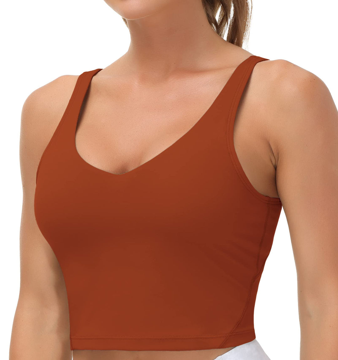 Women’s Longline Sports Bra Wirefree Padded Medium Support Yoga Bras Gym Running Workout Tank Tops(Brick Red, Small)