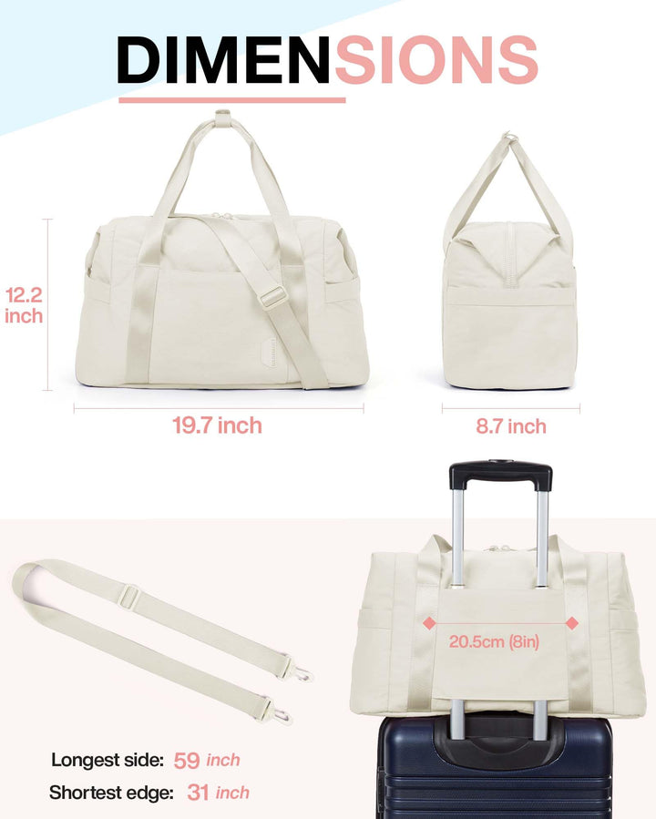 BAGSMART BAGSMART Gym Bag for Women, Carry on Weekender Overnight Bag, Travel Duffel Bags with Trolley Sleeve, Personal Item Travel Bag Tote Bag Workout Dance Bag, Beige-34L