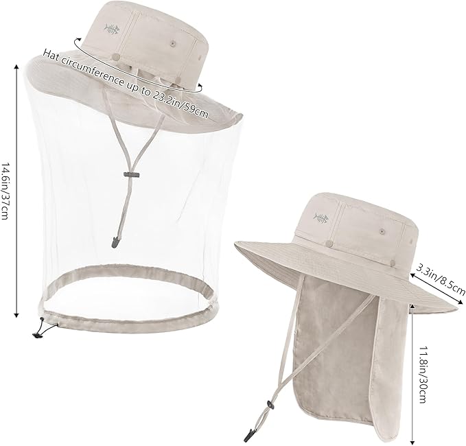 BASSDASH UPF 50+ Mosquito Sun Hat with Hidden Head Net and Neck Flap for Men Women Outdoor Fishing Hiking Camping FH16