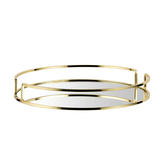 Fizporium Glass Mirrored Gold Tray – Round Glass Tray for Perfume Jewelry Trinkets organizer, Makeup Vanity Tray, Cosmetic Tray Decorative Tray for Home, Weddings, Parties & Home Décor