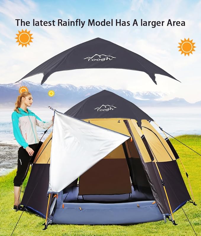 Camping Tent with Instant Setup, 2/3 Person Weatherproof Tent Easy Quick Set Up in 60 Seconds with Rainfly Backpack Tent for Family Camping & Hiking, Upgraded Ventilation,Center Height 66-inch