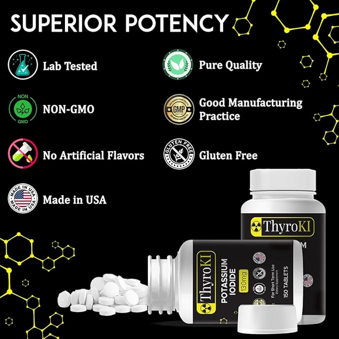 ThyroKI Potassium Iodide Tablets 130 mg (150 Tablets) Thyroid Support Fast Dissolving Tablets | Potassium Iodine Pills YODO Naciente | Emergency Survival Iodine Dietary Supplement | KI Pills Non-GMO